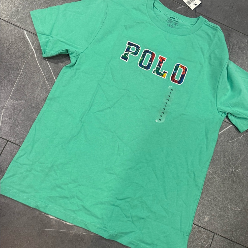 Polo by Ralph Lauren Mint Green Tee with Multicolor Logo